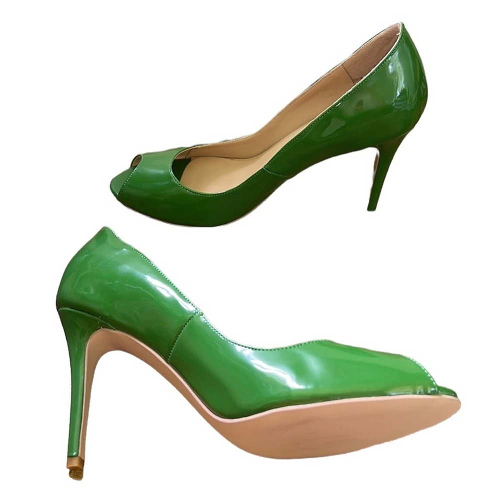 FSJ Green Patent Peep-Toe Stiletto Heels size 11